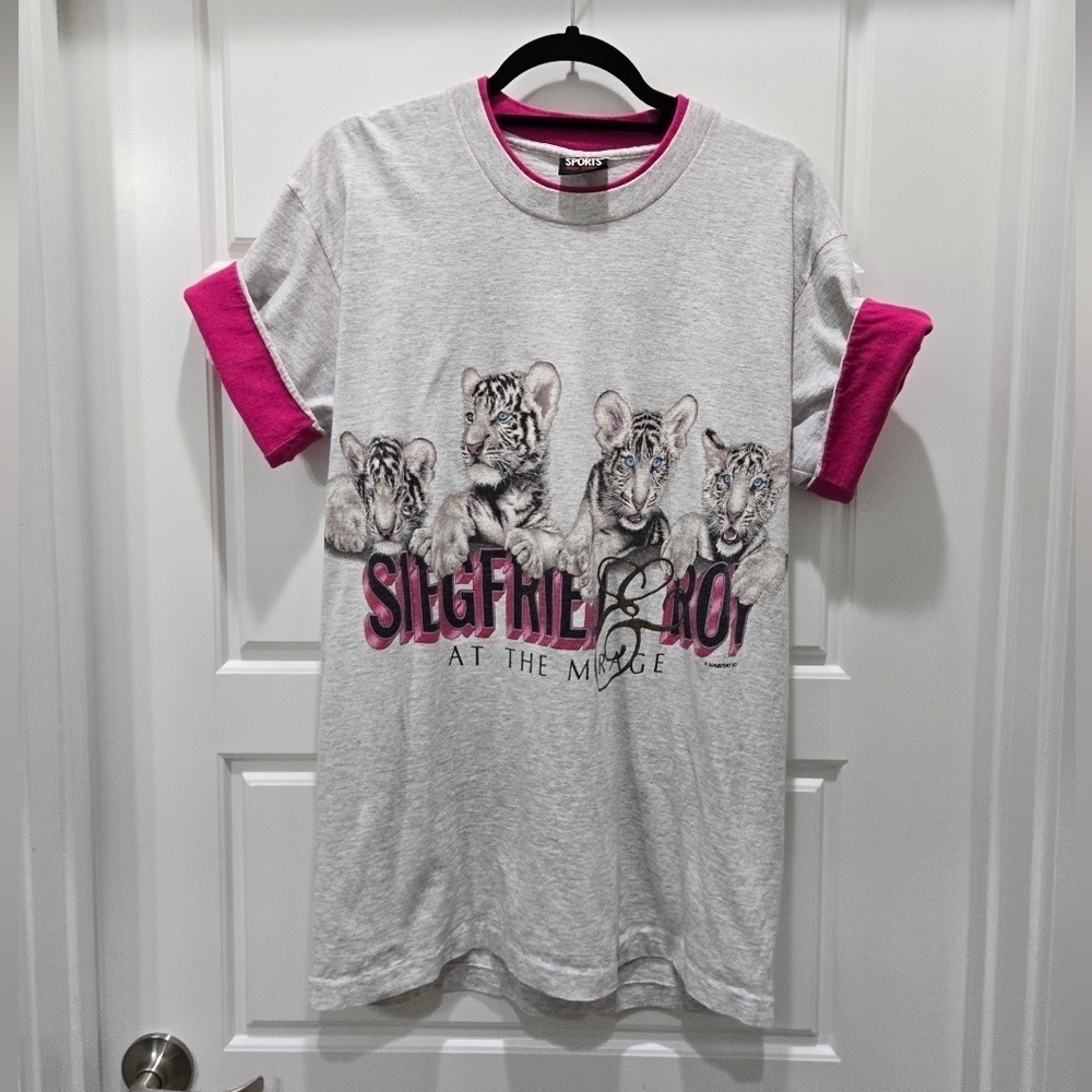 VINTAGE SIEGFRIED & ROY DOUBLE SIDED T-SHIRT WHITE TIGERS LARGE 1992